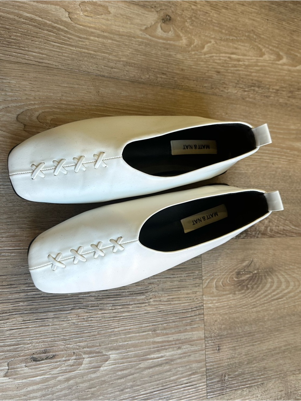 Matt & Nat Cream Vegan Lace-Detail Square-Toe Flats